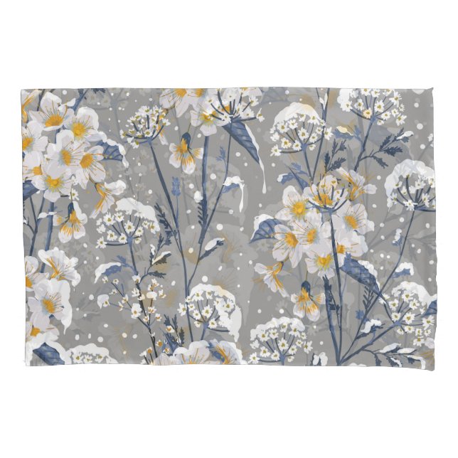 Winter Blossom: Delicate Floral Pattern Pillowcase (Front)
