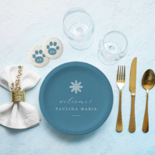 Winter Blue 15th Birthday Quinceañera Snowflake Paper Plate