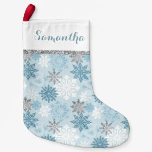 Winter Blue And Silver Personalized Small Christmas Stocking