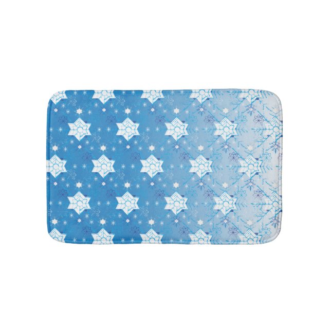 Winter blue and white Snowflakes pattern Bath Mat (Front)