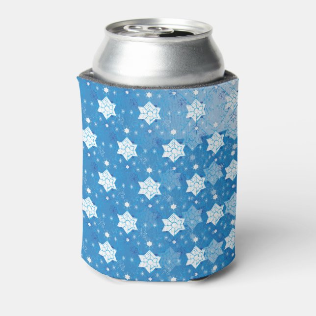 Winter blue and white Snowflakes pattern Can Cooler (Can Back)
