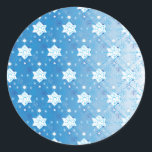 Winter blue and white Snowflakes pattern Classic Round Sticker<br><div class="desc">Modern snowflake pattern in light blue and white. Need more? Check out other holiday designs at my store! Cheers! :)</div>