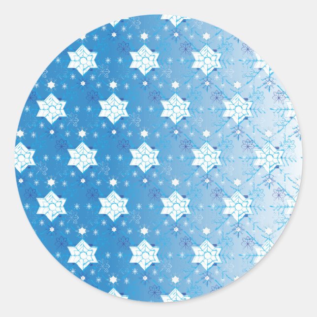 Winter blue and white Snowflakes pattern Classic Round Sticker (Front)