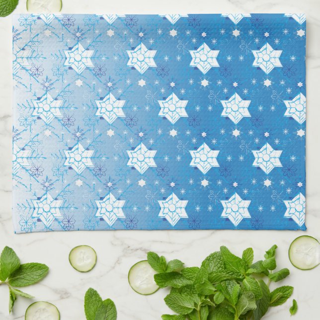 Winter blue and white Snowflakes pattern Kitchen Towel (Folded)