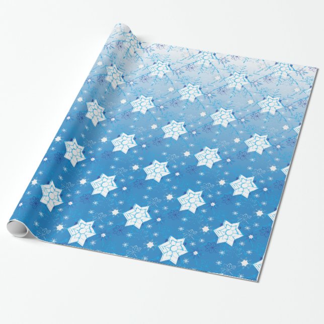 Winter blue and white Snowflakes pattern Wrapping Paper (Unrolled)