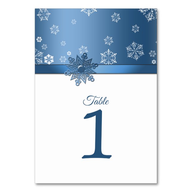 Winter Blue and White Snowflakes Table Number Card (Front)