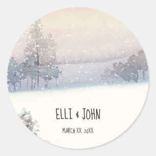 Winter Blue and White Wedding Classic Round Sticker