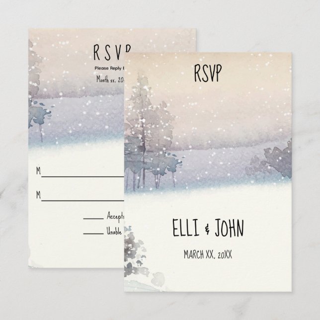 Winter Blue and White Wedding RSVP Card (Front/Back)