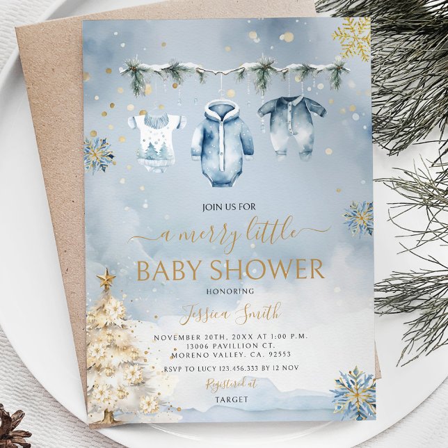 Winter Blue Baby Clothes It's A Boy Baby Shower Invitation (Creator Uploaded)