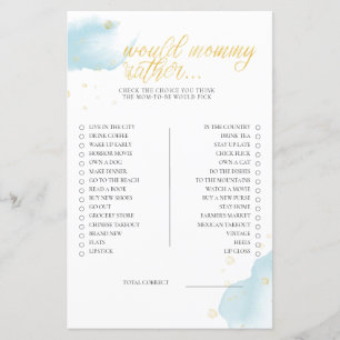 Winter Blue Baby Shower Game Would Mommy Rather