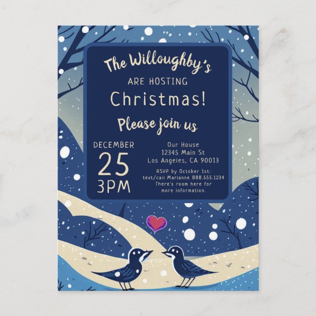 Winter Blue Birds in Love Christmas Wedding  Postcard (Front)