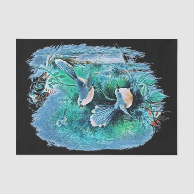 Winter Blue Birds Painting 1 Tissue Paper (Front)