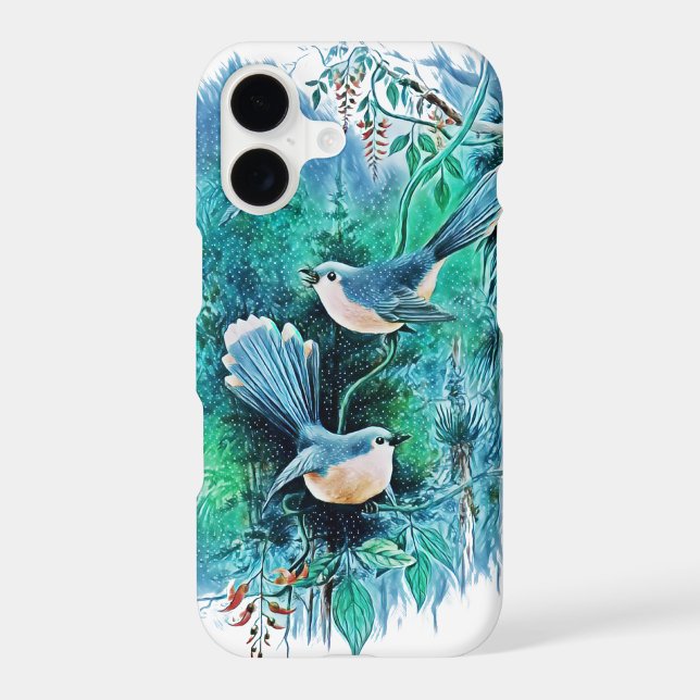 Winter Blue Birds Painting iPhone 13 Pro Max Case (Back)
