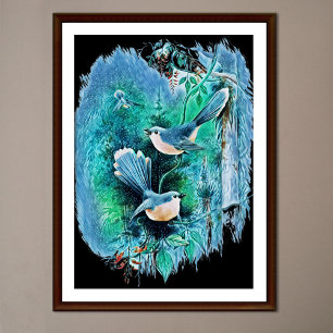 Winter Blue Birds Painting Poster