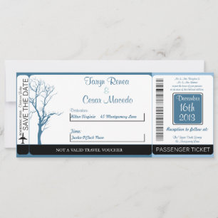 Winter Blue Boarding Pass Wedding Invitation