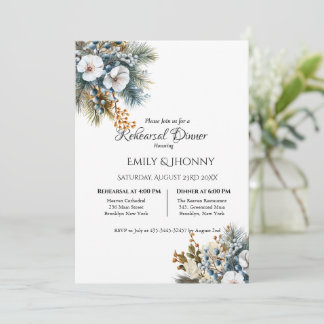 Winter Blue Boho Floral Rehearsal Dinner Invitation