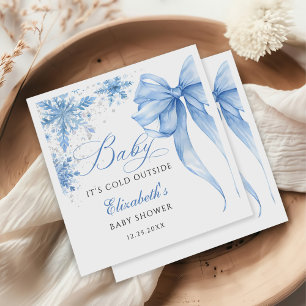 Winter Blue Bow Snowflakes Baby Shower Napkin
