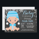 Winter Blue Boy Baby Shower Invitation Chalkboard<br><div class="desc">Winter Blue Boy Baby Shower Invitationn. Boy Baby Shower Invitation. Winter Holiday Baby Shower Invite. Blue and White Snowflakes. Chalkboard Background. For further customization,  please click the "Customize it" button and use our design tool to modify this template.</div>