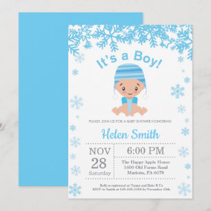 Winter Blue Boy Baby Shower Snowflake Invitation