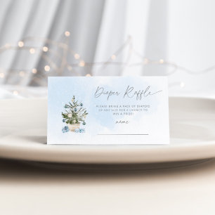 Winter blue Christmas tree diaper raffle ticket Enclosure Card