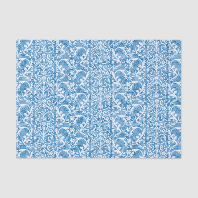 Winter Blue Damask Tissue Paper (Front)