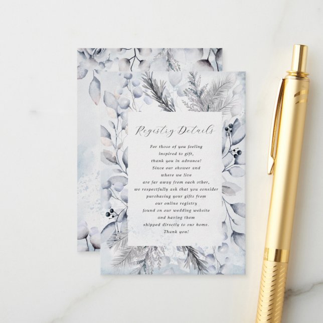 Winter Blue Elegant Floral Bridal Shower Enclosure Card (Front/Back In Situ)