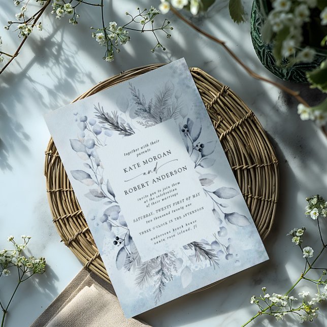 winter blue elegant floral wedding invitation (Creator Uploaded)