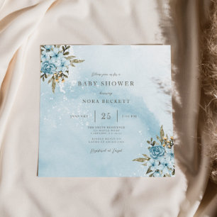 Winter Blue Floral Baby Shower Invitation