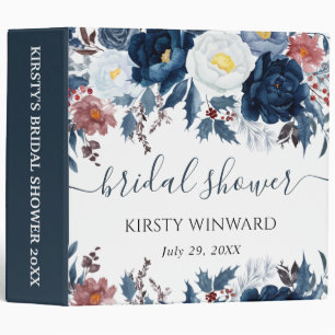 Winter Blue Floral Bridal Shower Photo Album Binder