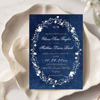 Winter Blue Floral Modern Elegant Wedding 