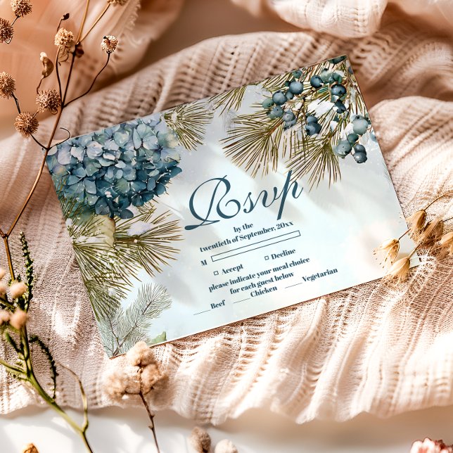 Winter Blue Floral Quinceañera RSVP Card (Creator Uploaded)