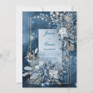 Winter Blue Floral Wedding Invitation