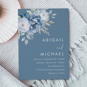 Winter Blue Florals Wedding Invitation