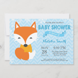 Winter Blue Fox Boy Baby Shower Invitation