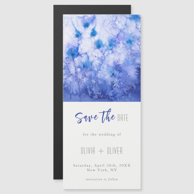 Winter Blue Garden Save the Date Magnetic Card (Front/Back)