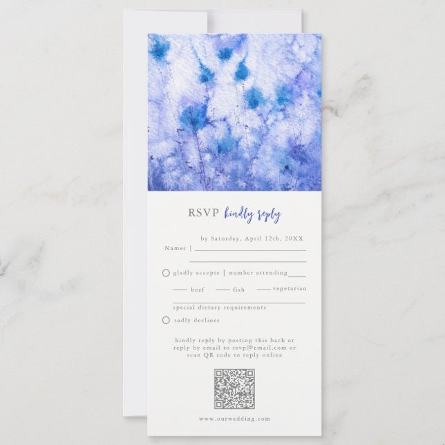 Winter Blue Garden Wedding RSVP QR Code Invitation (Front)