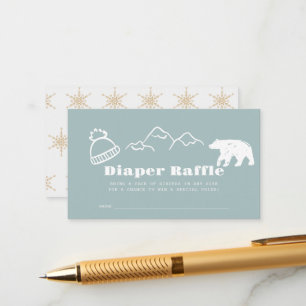Winter Blue Hand-Drawn Baby Diaper Raffle Ticket Enclosure Card