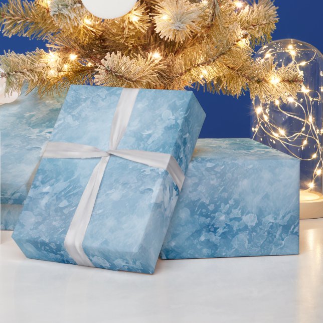 Winter Blue Ice Snow Christmas Wrapping Paper (Holidays)