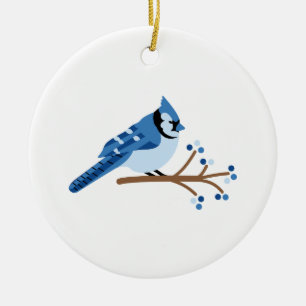 Winter Blue Jay Ceramic Ornament