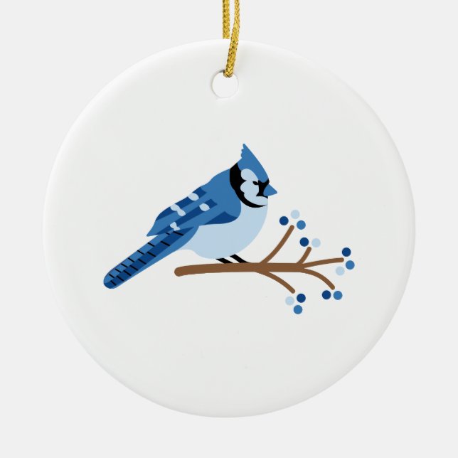 Winter Blue Jay Ceramic Ornament (Front)