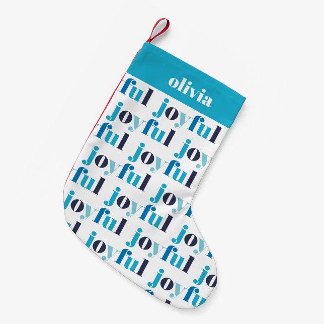 Winter Blue "Joyful" Personalized Small Christmas Stocking (Front (Hanging))