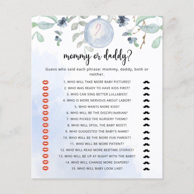 Winter blue mommy or daddy baby shower game (Front)