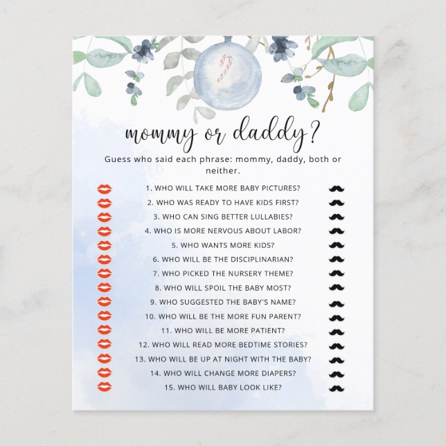 Winter blue mommy or daddy baby shower game (Front)