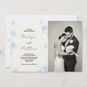 Winter Blue Neige Floral Wedding Invitations photo