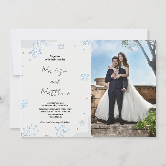 Winter Blue Neige Mariage Invitations avec photo (Devant)