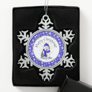Winter Blue Old English Sheepdog Dog (Grey 1) Cute Snowflake Pewter Christmas Ornament