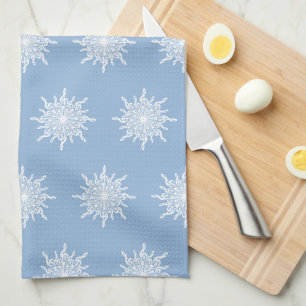 Winter Blue Ornamental G-Clef Snowflake Pattern Kitchen Towel