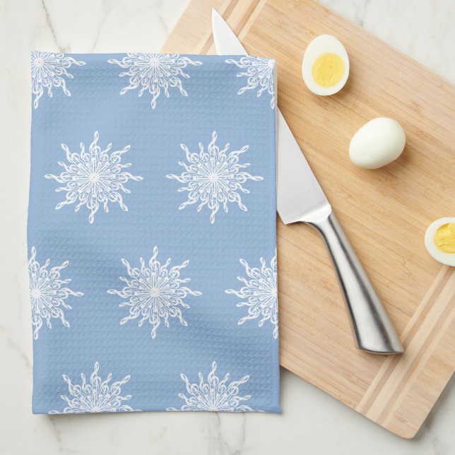 Winter Blue Ornamental G-Clef Snowflake Pattern Kitchen Towel (Quarter Fold)