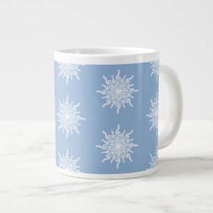 Winter Blue Ornamental G-Clef Snowflake Pattern Large Coffee Mug