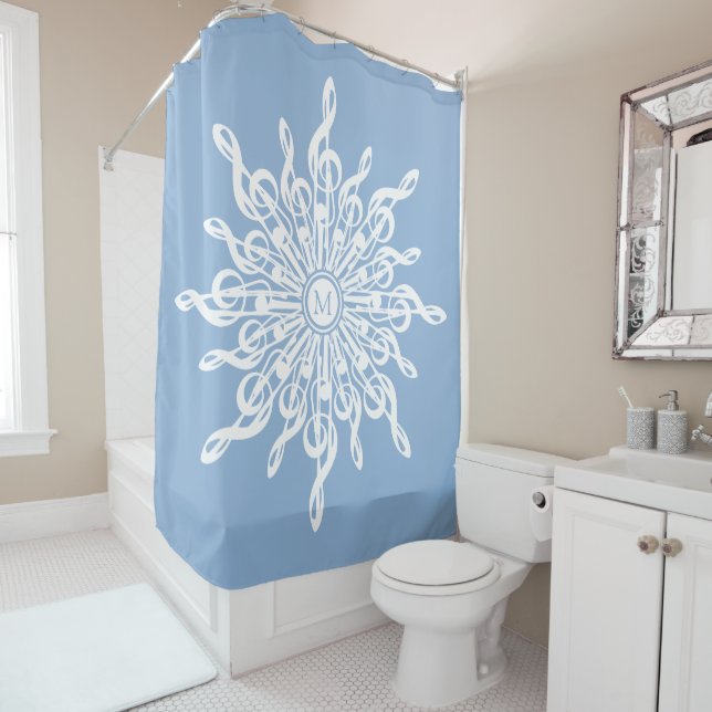 Winter Blue Ornamental Monogram G-Clef Snowflake (In Situ)